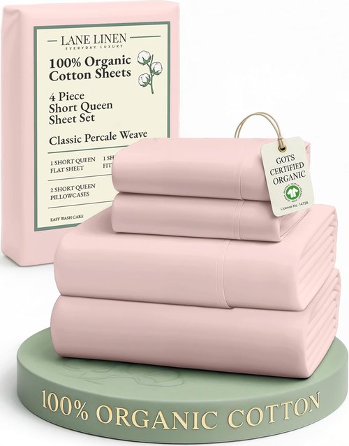 LANE LINEN RV Queen Sheets Set - 100% Organic Cotton with 15" Deep Pocket Fitted | Short Sepia Rose