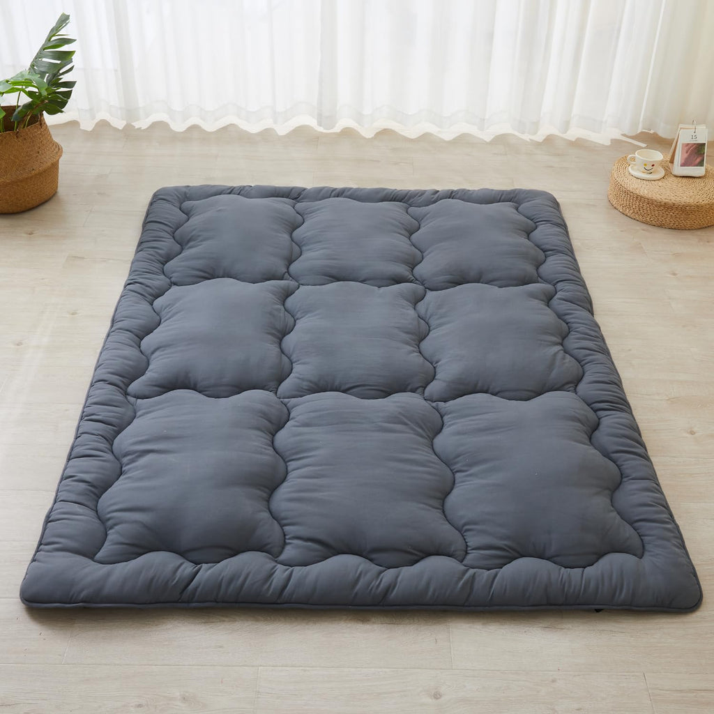 SAPHREAS Japanese Futon Mattress Floor Mattress Twin, Foldable Roll Up Bed Mattress Topper with Elastic Straps, Tatami Mat Sleeping Pad for Camping, Grey