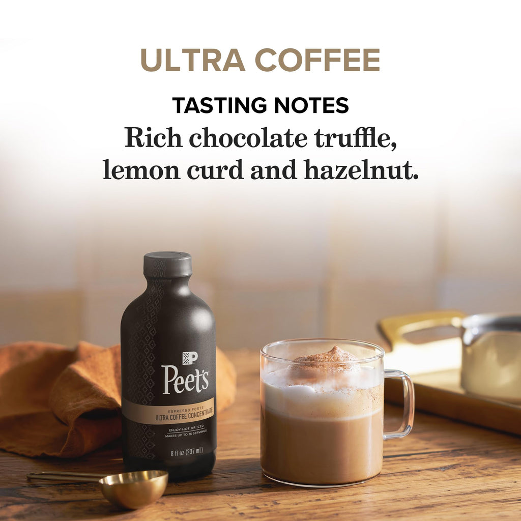 Peet's Coffee, Ultra Coffee Concentrate, Instant Hot, Cold Brew, or Iced Coffee, 100% Arabica Coffee - Espresso Forte, 8 Fluid Ounce Bottle (16 Servings)