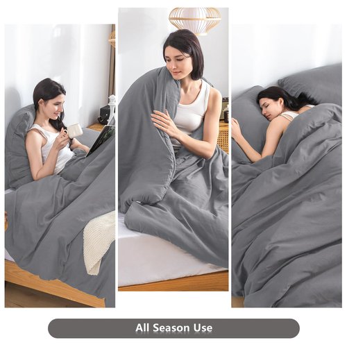 COTTEBED Ultra-Soft Comforter Sets Twin Size Signal Bed, Dark Grey 1 Down Comforter 1 Pillowsham for Twin XL Kids College Dorm Bedding, Lightweight All Seasons Fluffy Washed Cotton (Twin/Twin XL,Gray)