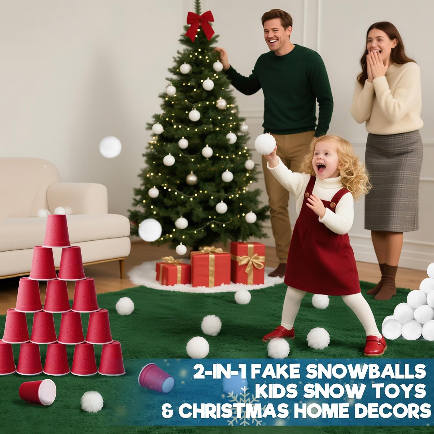 Skiennix Christmas Decorations - 60 PCS 2-Inch Fake Snowballs for Indoor Family Fun & Parties