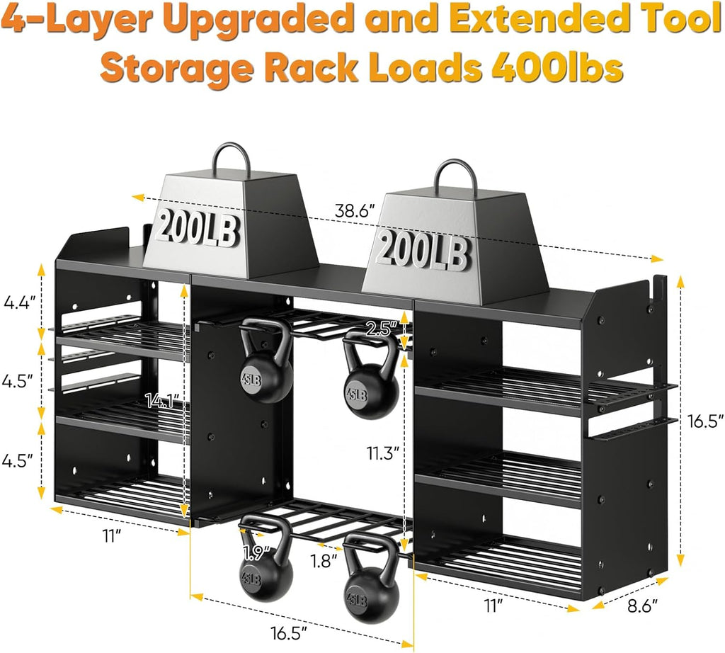 POKIPO Large Power Tool Organizer - Heavy Duty Wall Mount Drill Holder for 8 Drills - Black Utility Rack