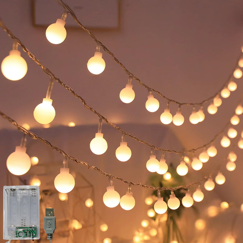 LOFTOLMEA Battery Operated & USB Powered 2 in 1 Globe String Lights, 32.8 FT 80 LEDs Fairy String Lights for Christmas Wedding Party Bedroom Indoor Outdoor, Warm White,10M80