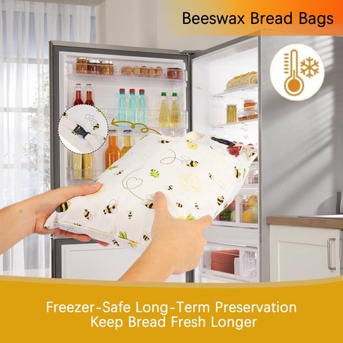 Removable Beeswax Bread Bags for Sourdough & Homemade Bread - Detachable Liner for Easy Cleaning & Drying | 2 Pack XL Reusable | Eco Cotton/Linen Storage