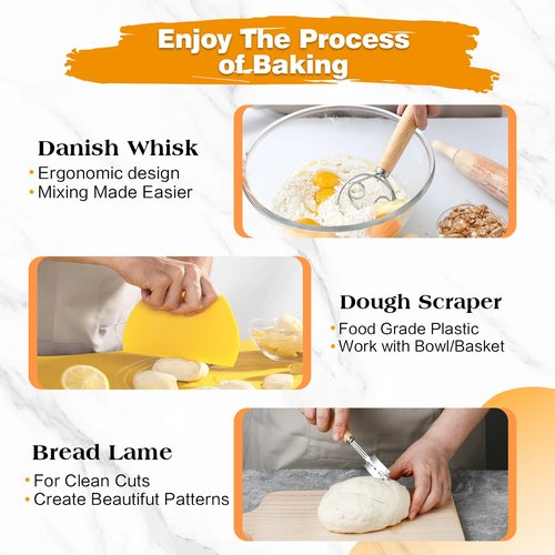 Glass Sourdough Starter Kit with Cloth Cover & Metal Lid, Tracker Band, Thermometer, Jar Scraper, Lame, Dough Whisk, Bread Baking Supplies