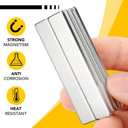 DIYMAG Neodymium Magnets - 6 Pack Heavy-Duty Magnetic Bars with Double-Sided Adhesive | 2.36 x 0.39 x 0.12 in Silver for Fridge, Classroom, Crafts