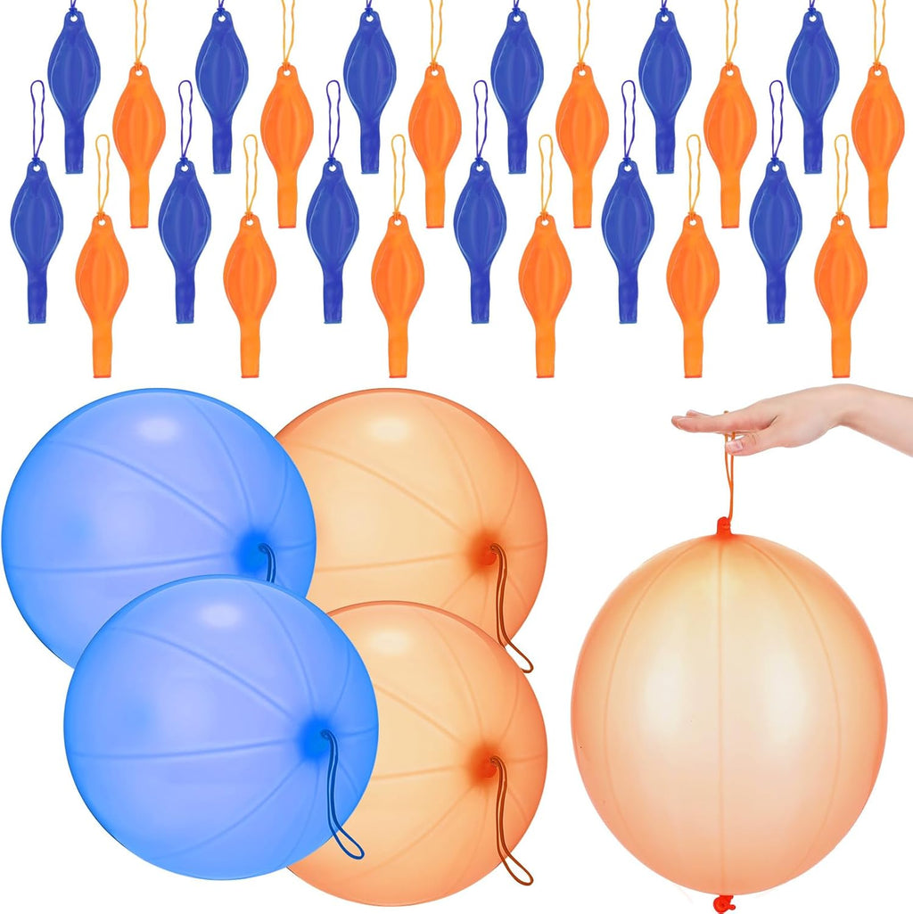 Soulchen Punch Balloons - 24 Pcs Blue & Orange Party Favors for Kids' Birthday Decorations | Thickened with Rubber Band Handle