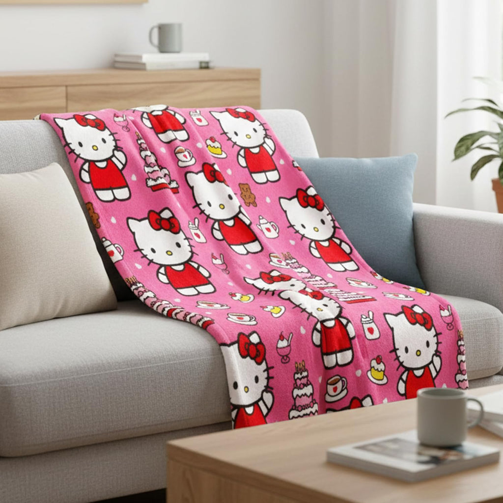 Hello Kitty Fleece Blanket and Cinch Bag Set - Bundle with Soft Blanket Plus Cinch Bag, Stickers, More for Kids, Adults, Children | Cozy Hello Kitty Fleece Blanket 50" x 70”