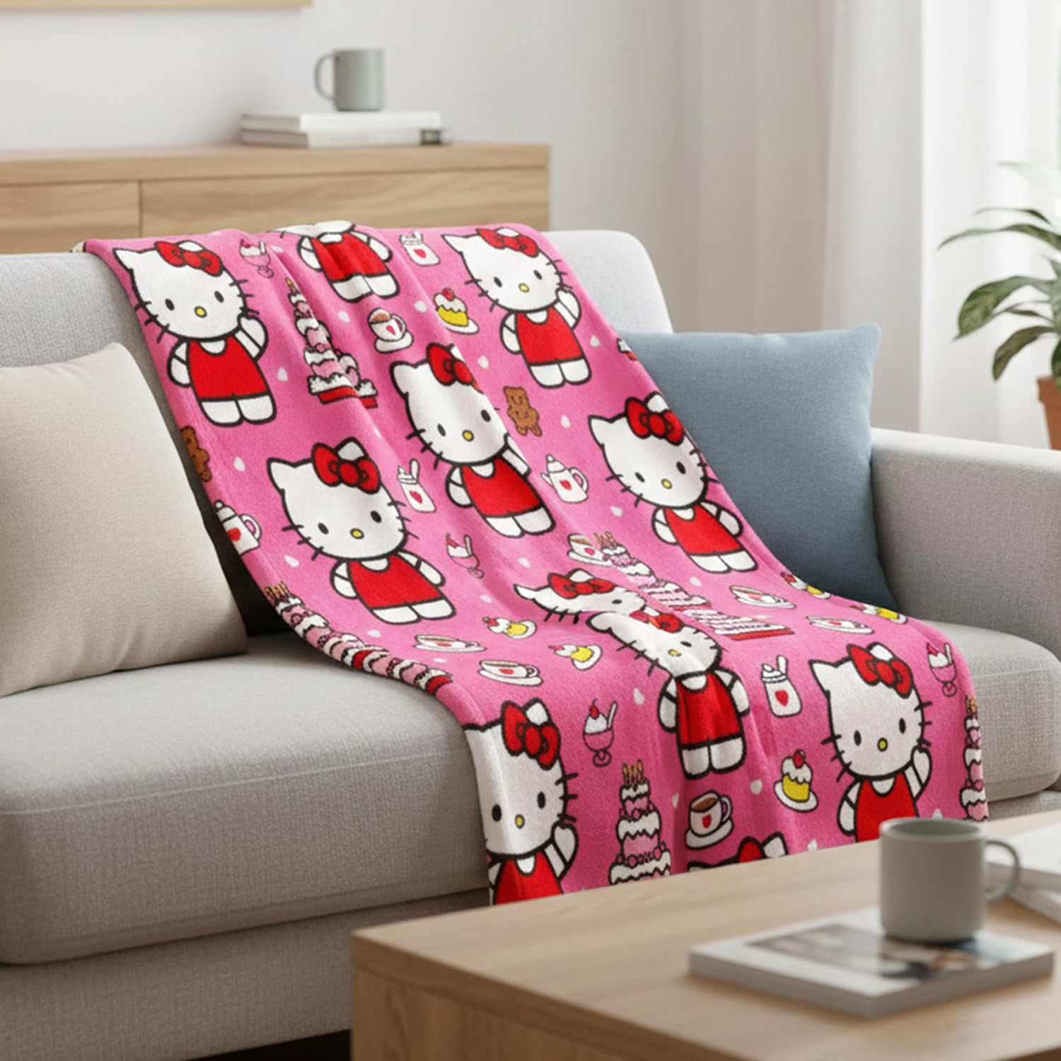 Hello Kitty Fleece Blanket and Cinch Bag Set - Bundle with Soft Blanket Plus Cinch Bag, Stickers, More for Kids, Adults, Children | Cozy Hello Kitty Fleece Blanket 50" x 70”