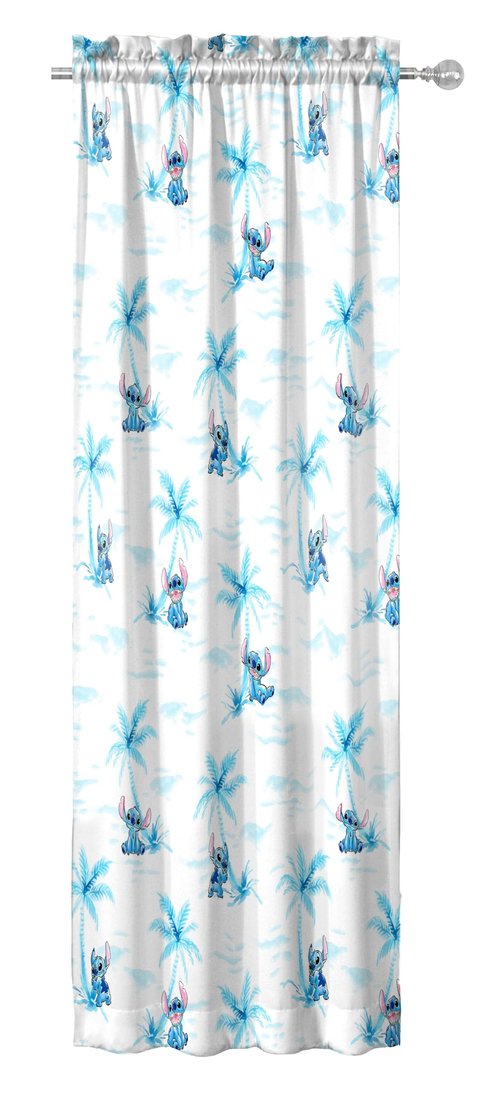 Jay Franco Black Out Window Curtains for Kids Bedroom 4-Piece Drape Set with 2 Tiebacks, White - Lilo & Stitch, 42" W x 63" L (Pack of 2)