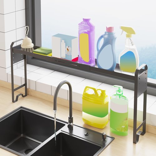 WOCUBEHOME Over The Sink Shelf & Window Plant Shelf, Expandable Kitchen Organization Adjustable in Height & Length, Multi-Purpose Storage Rack for Stove, Bathroom, Study