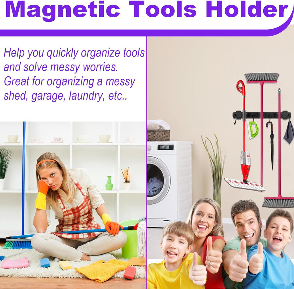 Skiennix Magnetic Mop Holder - Heavy Duty Swivel Hook Organizer for Cleaning Tools | Ideal for Garage & Kitchen