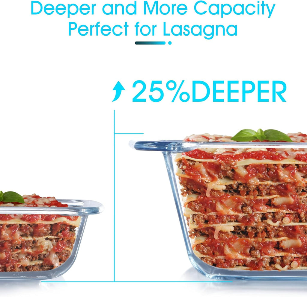 NUTRIUPS Deep Glass Baking Dish Set - 3-Pack with Lids for Oven | 1.5Qt, 2.4Qt, 3.7Qt Sizes
