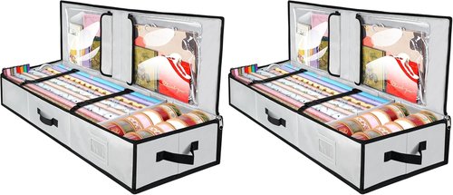 BALEINE Wrapping Paper Storage Organizer - Durable 600D Oxford Fabric Gift Wrap Bag with Flexible Partitions | Gray (Pack of 2)