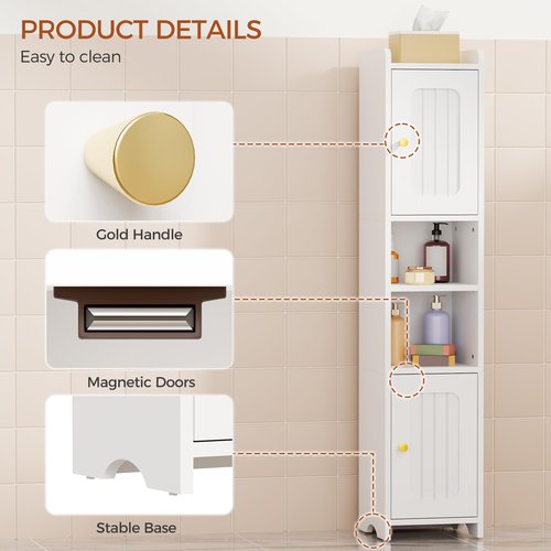 ANWBROAD Slim Bathroom Storage Cabinet Corner Narrow Cabinet with 2 Doors and Adjustable Shelf Freestanding Small Bathroom Organizers and Storage for Small Spaces, Kitchen, Living Room White USBC011W