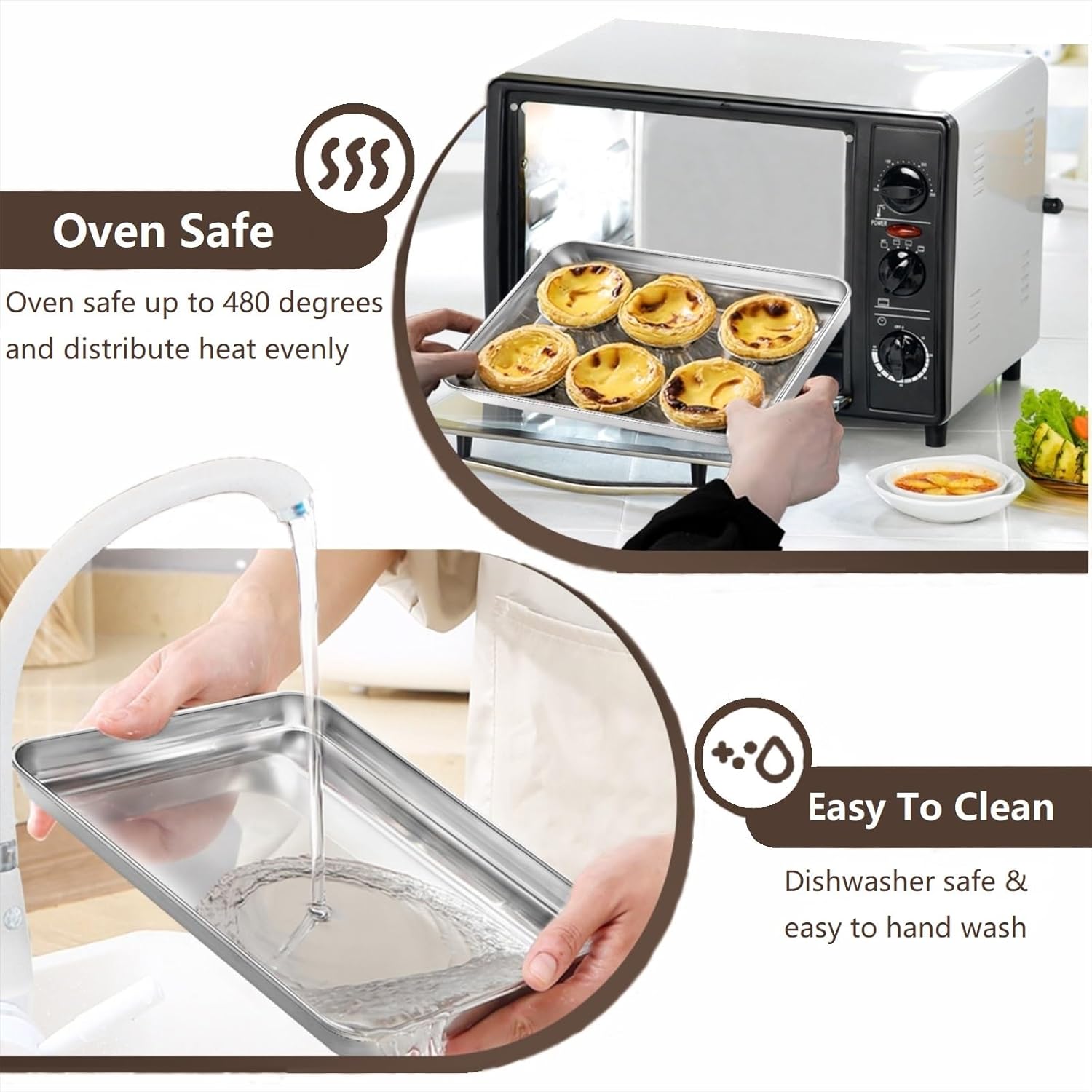 Skiennix Stainless Steel Cookie Sheets - Set of 2 Baking Pans | Dishwasher Safe, Rust Resistant, 10/12 Inch