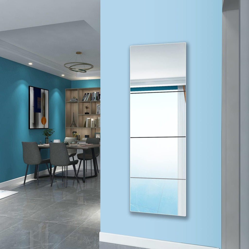 quegau Full Length Safety Shatterproof Mirror for Kids - Plastic Wall Mirror Made of Acrylic Plexiglass, 4 Pcs 14" x14" - Long Bedroom Door Closet Mirror for Home Gym Body Workout