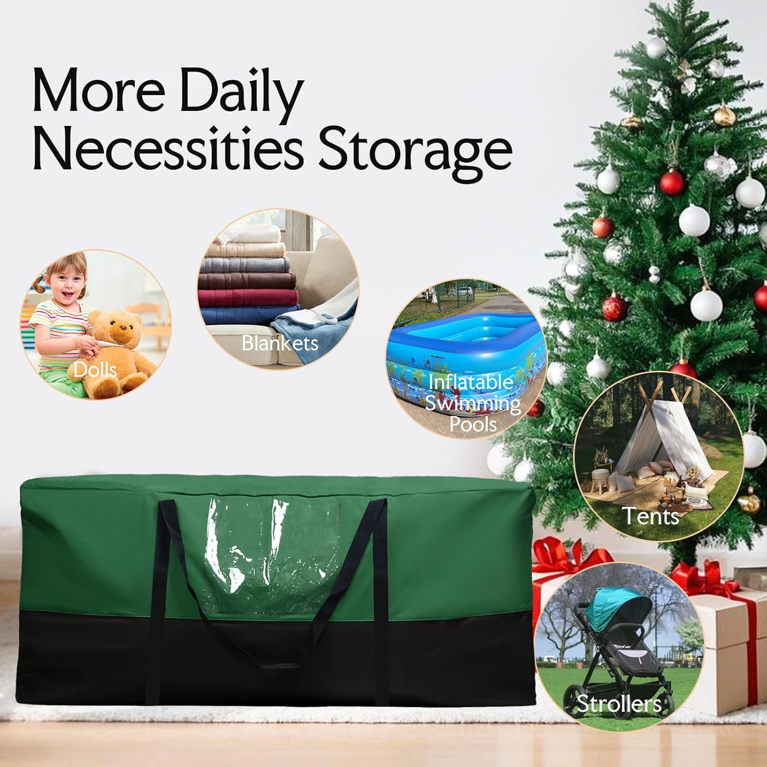 Skiennix Christmas Tree Storage Bag - Fits Up to 10 Ft Tall Trees | Heavy-Duty 600D Oxford Material with Reinforced Handles & Dual Zipper