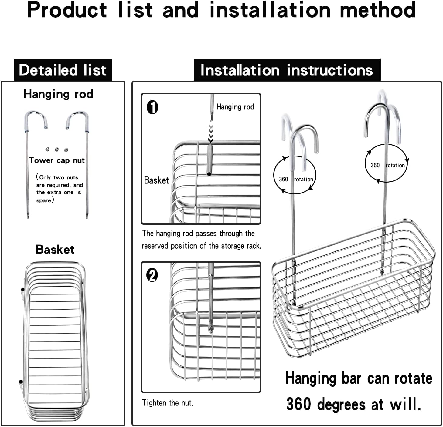 YQh Hanging Shower Rack - Rotating Bathroom Storage Bracket | Rust-Proof 304 Stainless Steel