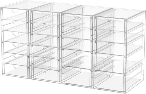 Caktraie Desk Organizer - 22 Drawer Plastic Makeup & Office Storage Bins | 4 Pack for Easy Organization