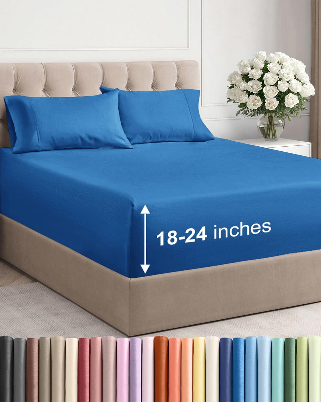 Skiennix Extra Deep Twin Sheet Set - 4 Piece Breathable Cooling Bedding - Soft Wrinkle-Free Royal Blue