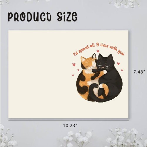 LINHARA Valentines Cat Love Card, 5x7 Inches Valentine Cards With Envelopes, I'd Spend All 9 Lives With You, Valentine Day Card, Valentines Gifts For Her, Cards For Wife, Gift For Husband, LGBTQ+ Gift