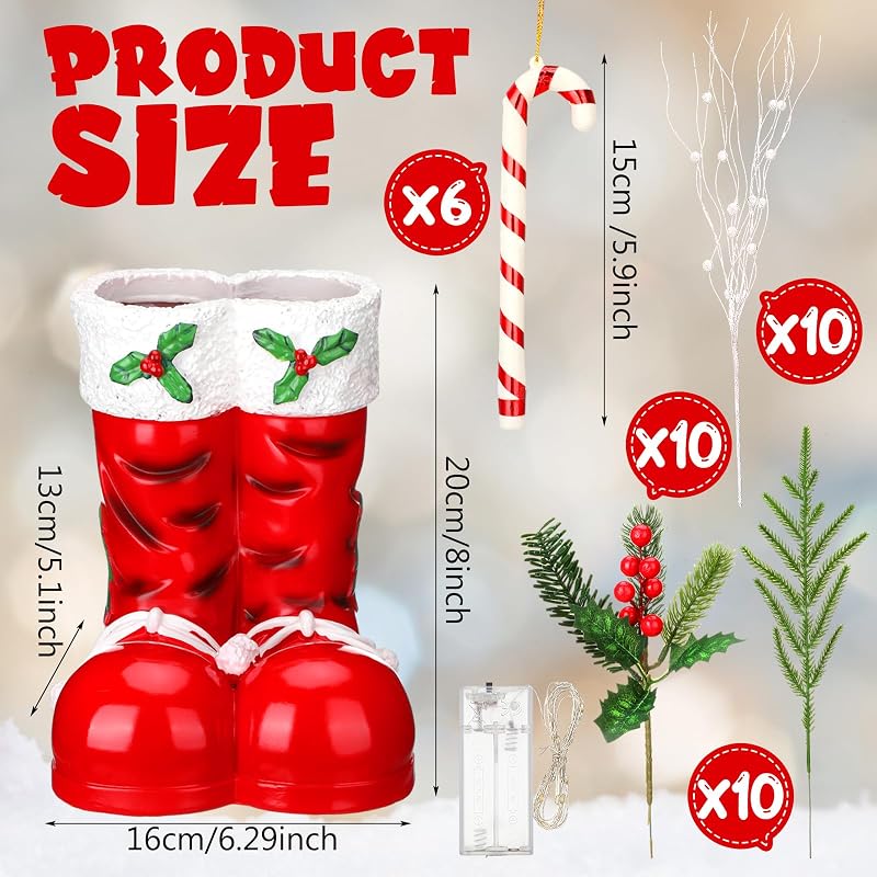 Christmas Santa Boot Vase with Tree & Candy Cane Lights - 25 Inch Decor