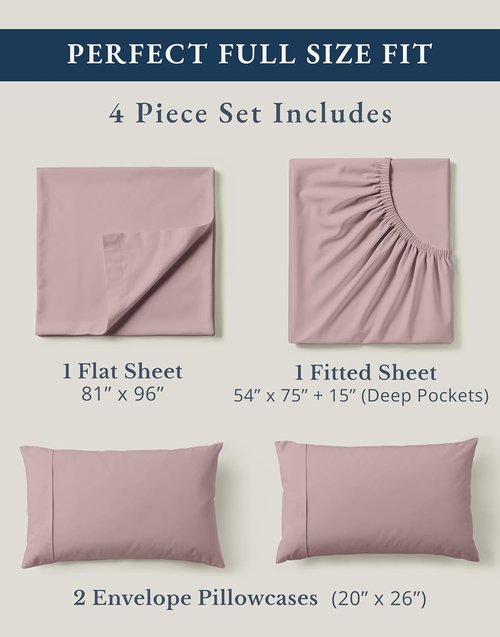 LANE LINEN Eco-Friendly 100% Organic Cotton Full Size Bed Sheets - Naturally Cooling, Deep Pocket, Lilac