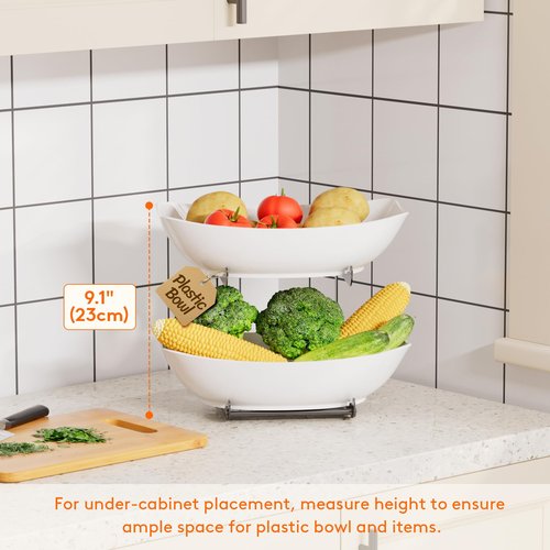 Lifewit Plastic Fruit Bowl for Kitchen Counter, 2 Tier Fruit Basket with Gold Metal Stand, Tiered Fruit Holder for Countertop Serving Tray for Vegetable/Dessert in Party 28 x 21 x 23cm/11 x 8.4 x 9