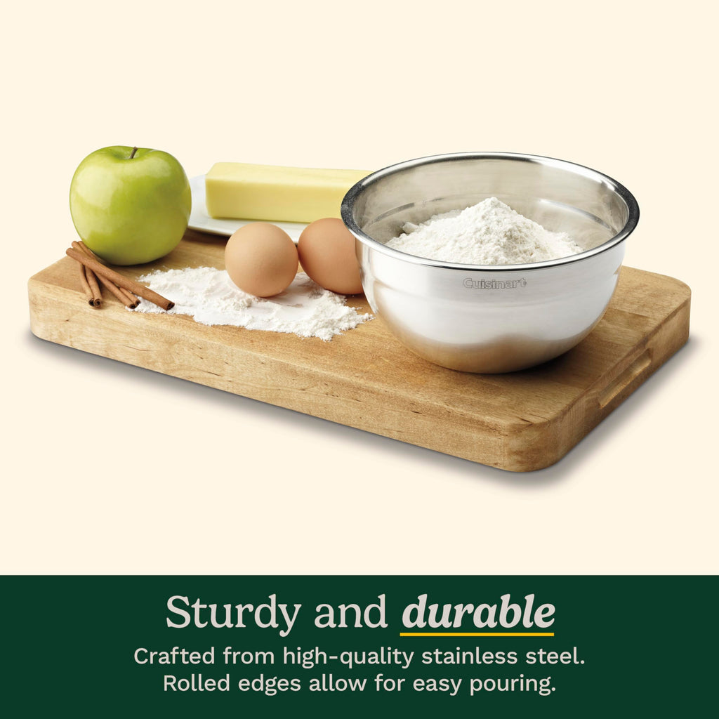 Cuisinart Mixing Bowl Set, Stainless Steel, 3‑Piece Nesting Bowls for Baking, Cooking & Food Prep, CTG-00-SMB