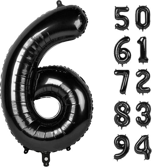IWERP Black 40-Inch Number Balloon - 6th Birthday Decorations for Boys & Girls | Reusable & Self-Sealing