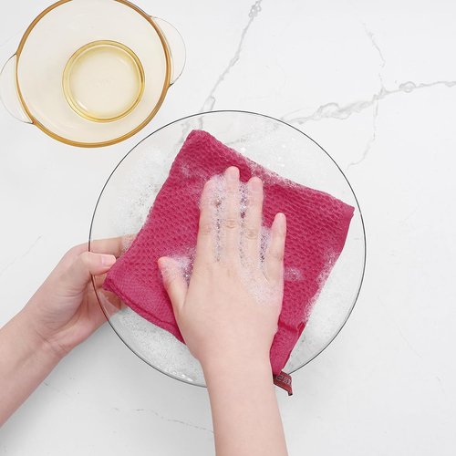 Homaxy Kitchen Dish Cloths - 100% Cotton Waffle Weave, Ultra Soft & Absorbent, 12x12 Inches, 6-Pack | Hot Pink