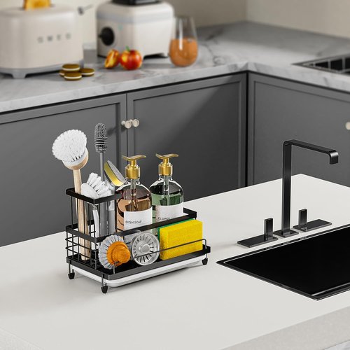 Cisily Kitchen Sink Caddy Organizer - Rustproof Non-Slip Sponge & Brush Holder | Large Capacity Storage Essentials