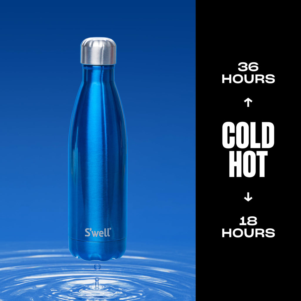 S'well Recycled Stainless Steel Water Bottle 17 Fl ounces Ocean Blue Triple-Layered Vacuum-Insulated Containers Keeps Drinks Cold for 36 Hours and Hot for 18 BPA-Free Perfect for On the Go