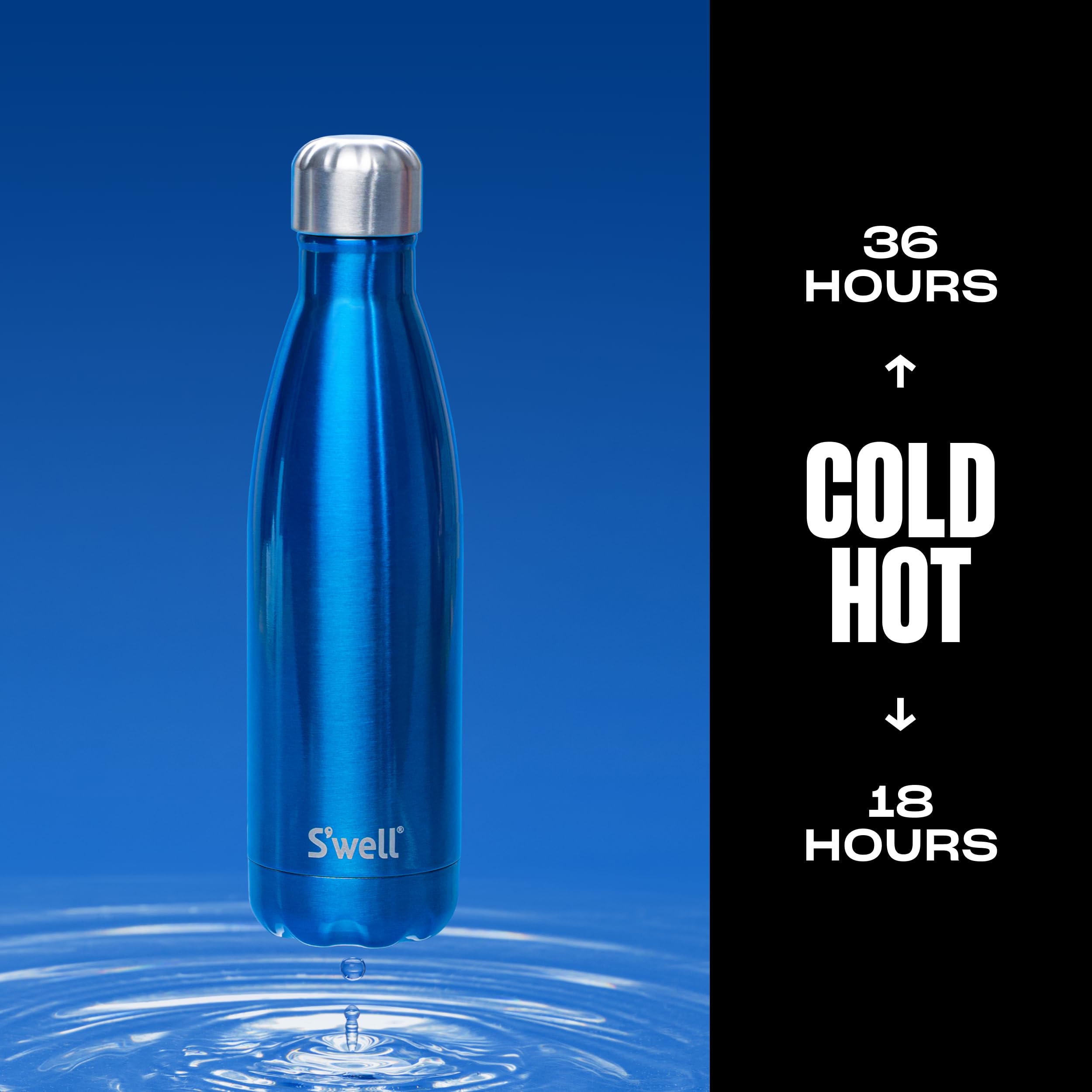 S'well Recycled Stainless Steel Water Bottle 17 Fl ounces Ocean Blue Triple-Layered Vacuum-Insulated Containers Keeps Drinks Cold for 36 Hours and Hot for 18 BPA-Free Perfect for On the Go