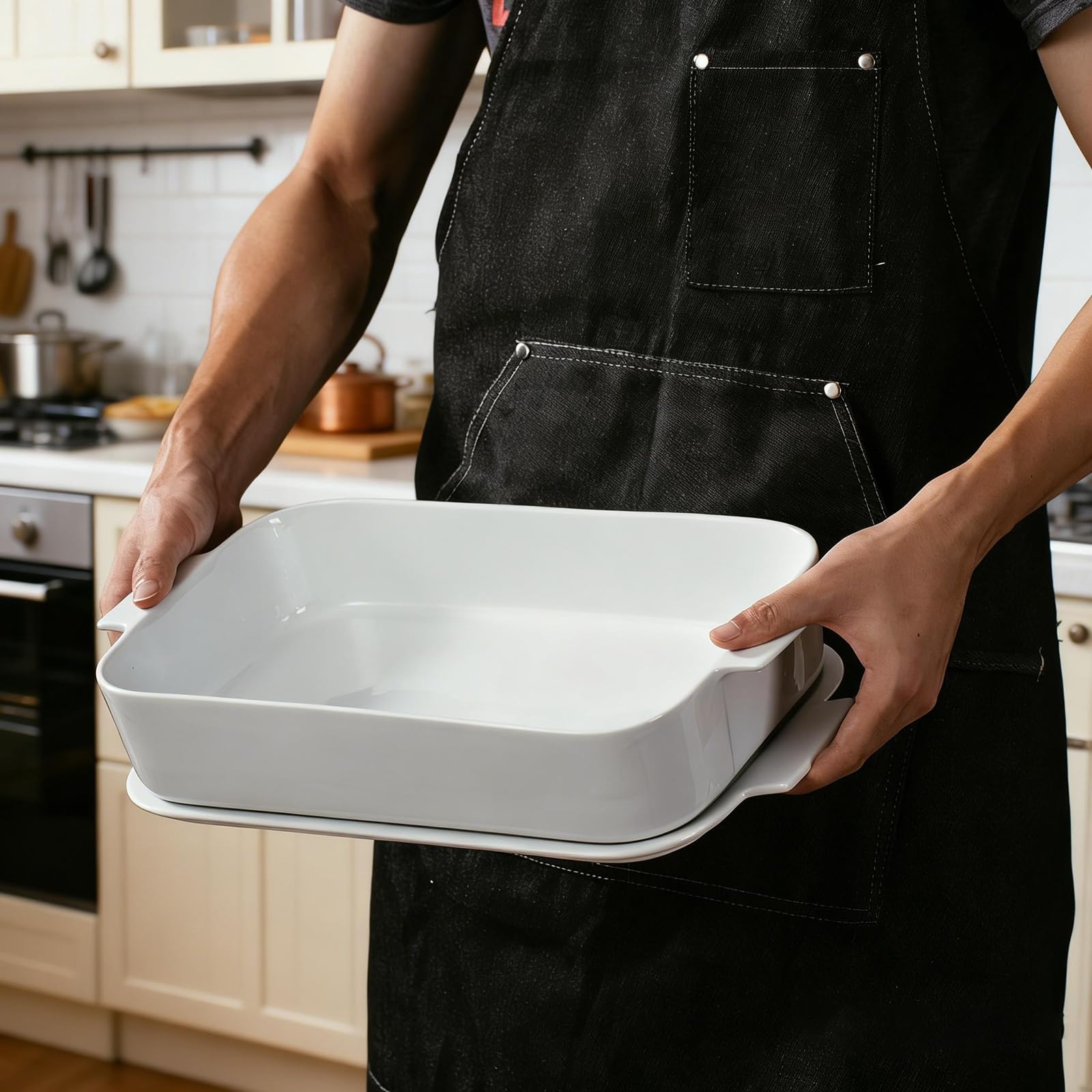 Abestware Baking Dish, 9x13 White Casserole Dish with Lid, Ceramic Baking Dish for Oven, 4.5 Quarts Lasagna Pan, Oven Safe Ceramic Bakeware