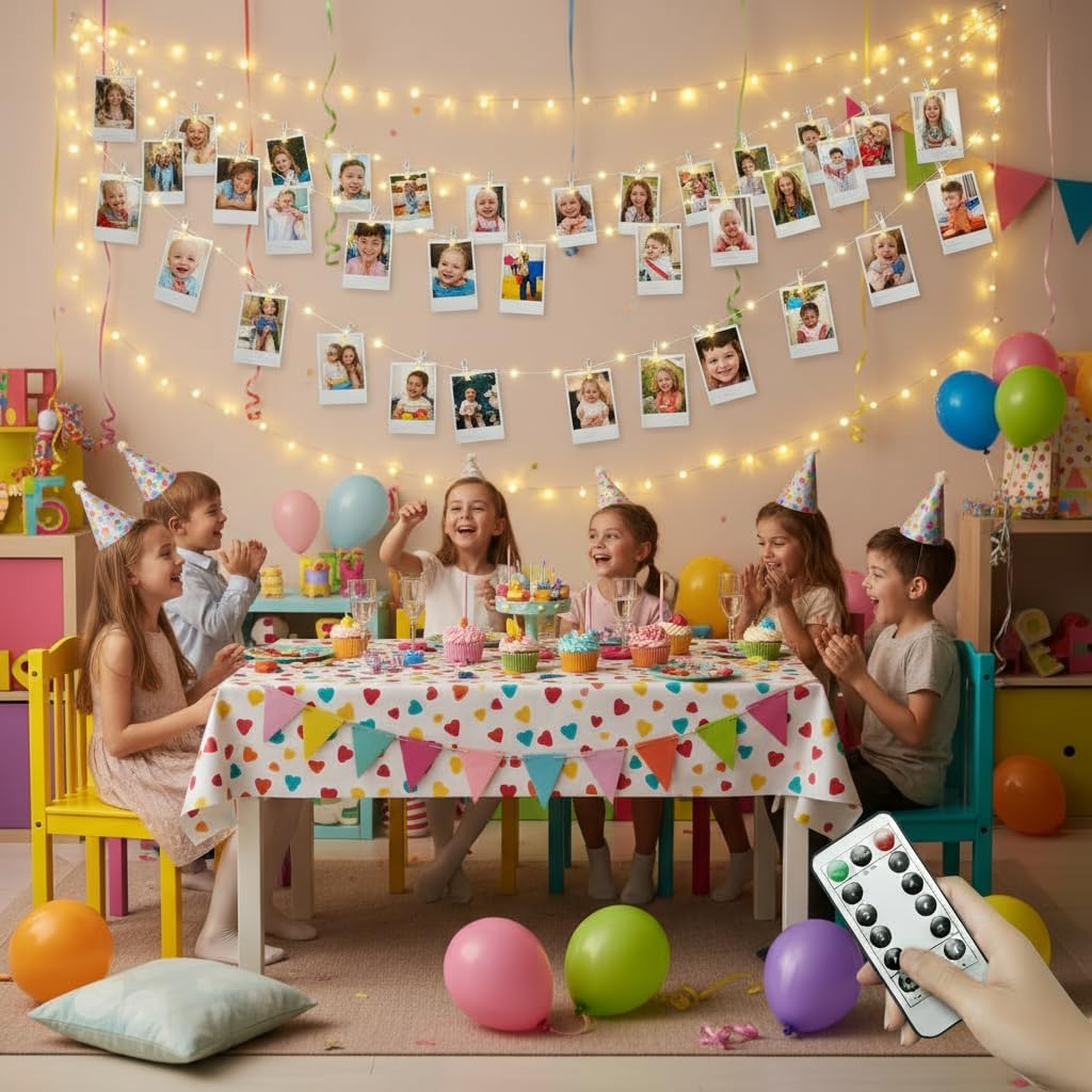 Microwear 33Ft Photo Clip String Lights - 100 LED Fairy Lights with Remote | USB & Battery Powered, 8 Modes for Bedroom & Wedding Décor