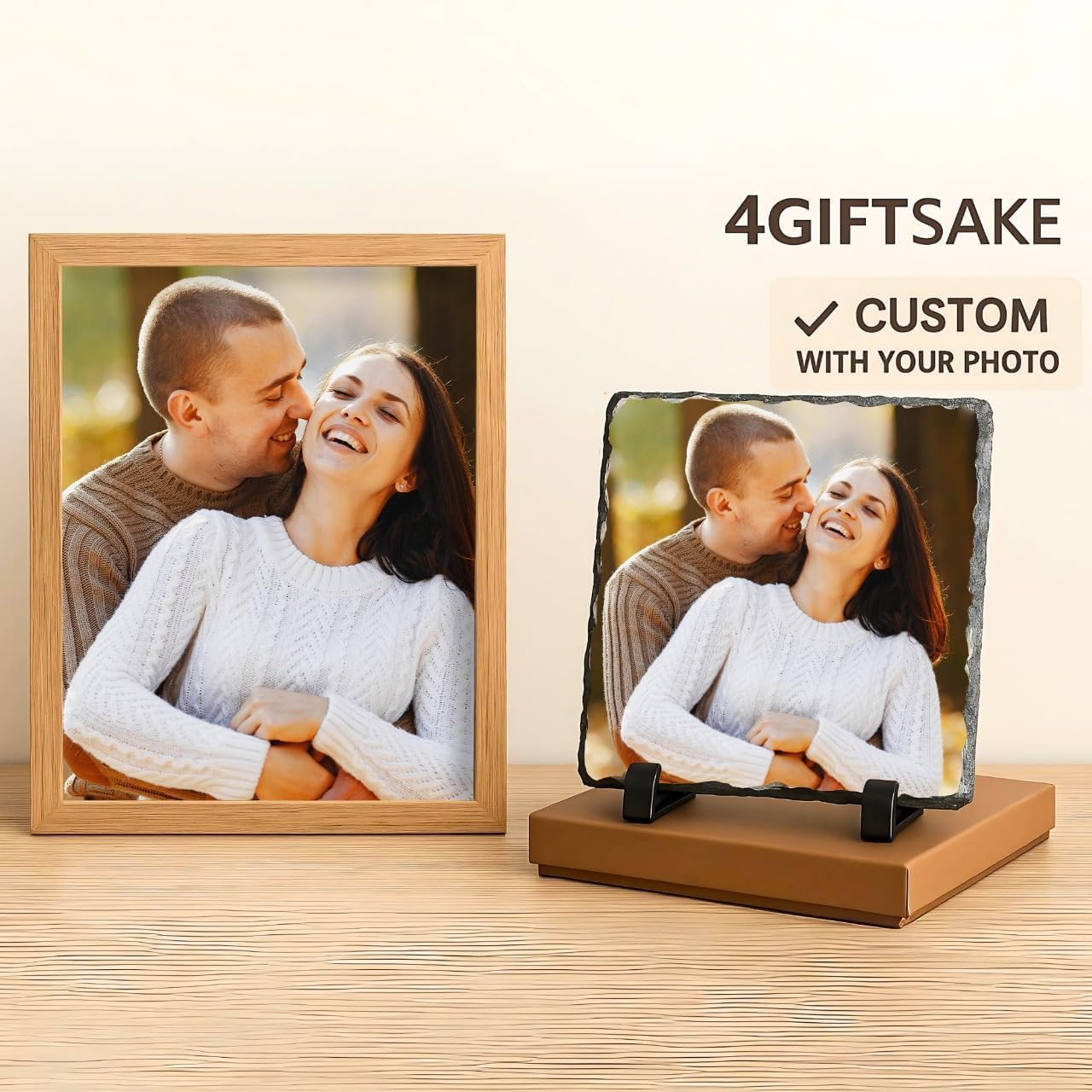 Skiennix Personalized Photo Rock Slate Frame - Custom Stone Plaque for Memorable Gifts | Ideal for Weddings, Birthdays, and Memorials