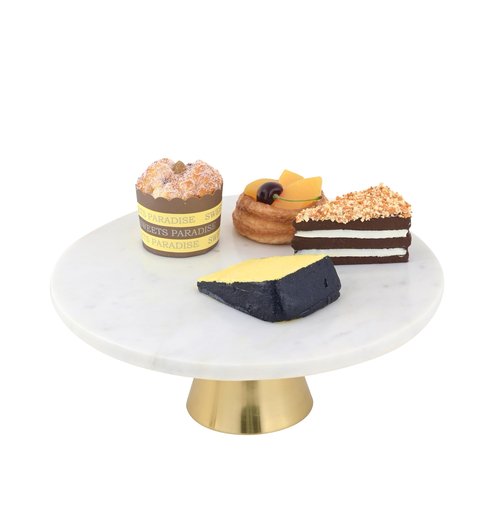 Cruiser’s Caché 12-Inch Marble Cake Stand | Natural White Marble with Gold Base | Round Dessert Stand, Cupcake Stand for Birthday Parties, Weddings, Baby Showers | White and Gold