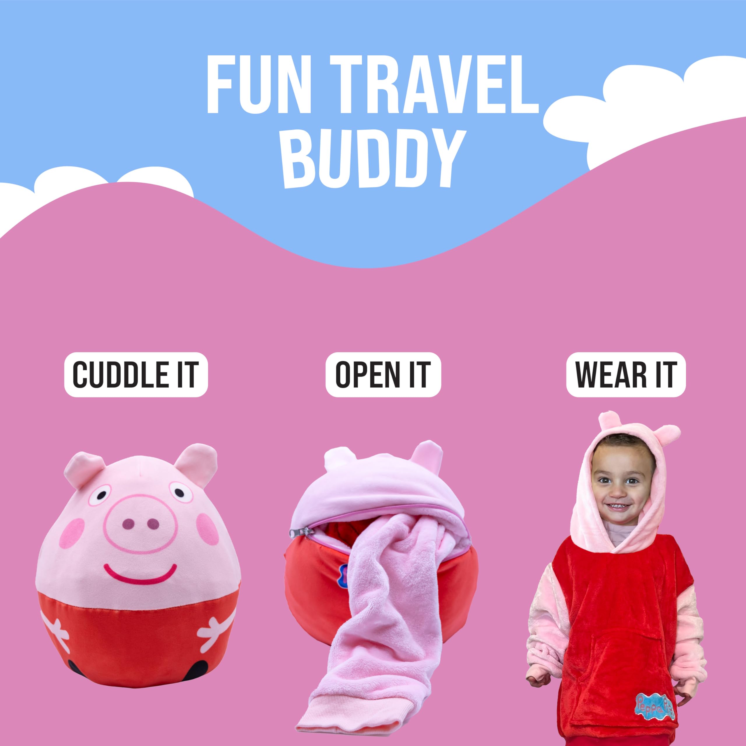 Plushible Peppa Pig Wearable Blanket Hoodie for Adults, Kids, and Toddlers, Cozy Snuggle Wrap, Pillow & Longsleeve Sweatshirt - Toddler