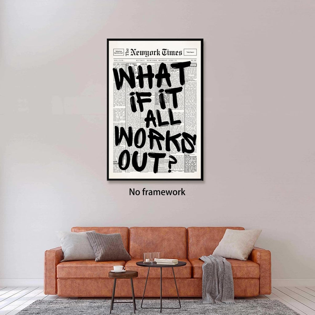 Trendy What If It All Works Out Poster - Black and White Inspirational Wall Art | Motivational Quote Print for Office or Bedroom - 16x24 Inch Unframed