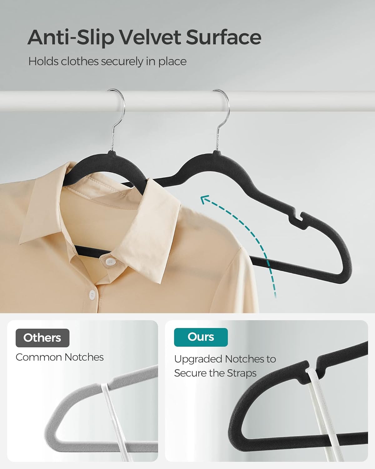SONGMICS Velvet Hangers - 60 Pack Non-Slip Clothes Hangers with 360° Swivel Hook - Ink Black