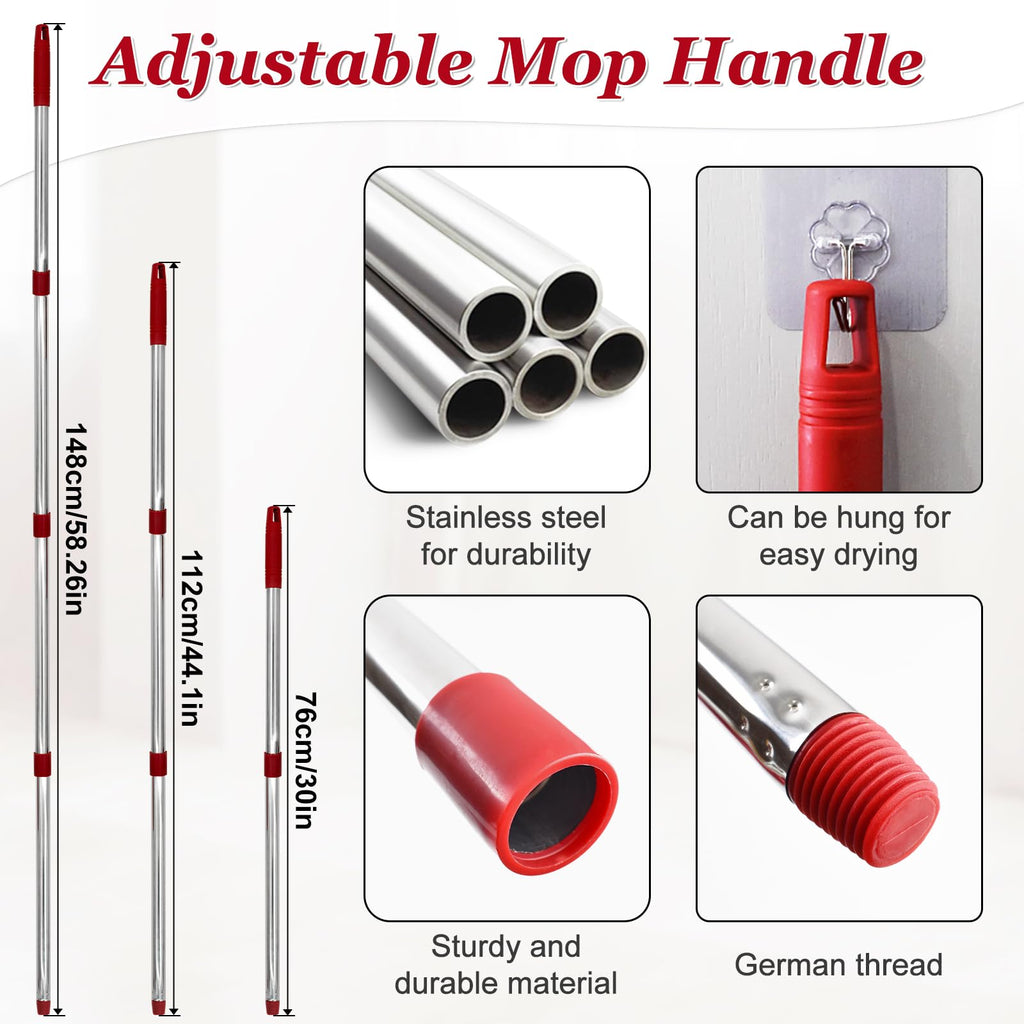 Spin Mop Handle,Mop Heads Replacements,Scrubber Mop Head and Mop Base Combo Set Compatible with Ocedar RinseClean 2-Tank Spin Mop,Mop Replace Head and Scrub Brush Set for Multi-Surface Hard Floor