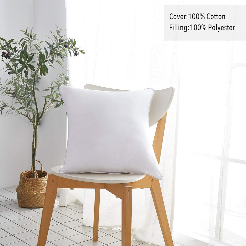 Oubonun Pillow Inserts - 18"x18" Decorative Throw Pillows with 100% Cotton Cover - Set of 2, White