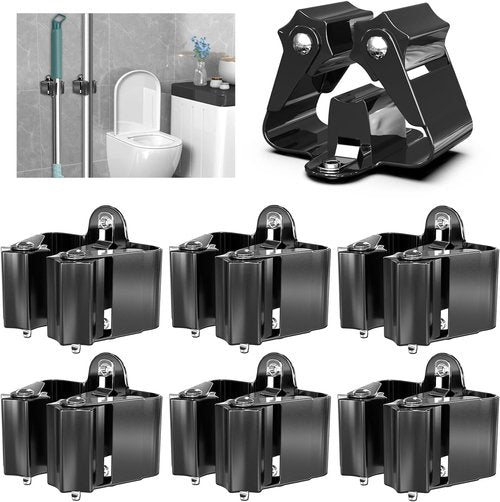 3-H Stainless Steel Broom Holder - Heavy Duty Wall Mount Mop Organizer for Kitchen, Garage & Bathroom (6 Pack)