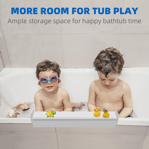 Resseor Splash Guard for Bathtub, 3.8" x 3.6" Silicone Bath Tub Splash Guard with 6 Suction Cups, Bathtub SplashGuard Play Shelf Area for Kids with 3°Drainage Slope for Faster Drying - White