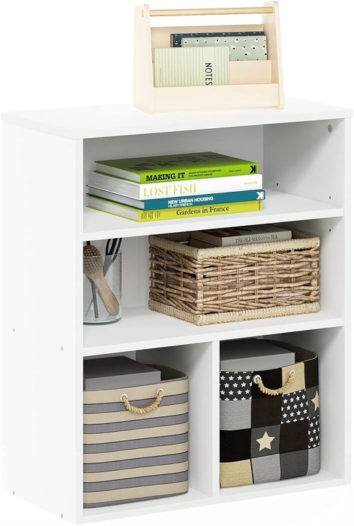Furinno Pasir 3-Tier Display Bookcase - Stylish White Storage Solution for Home or Office