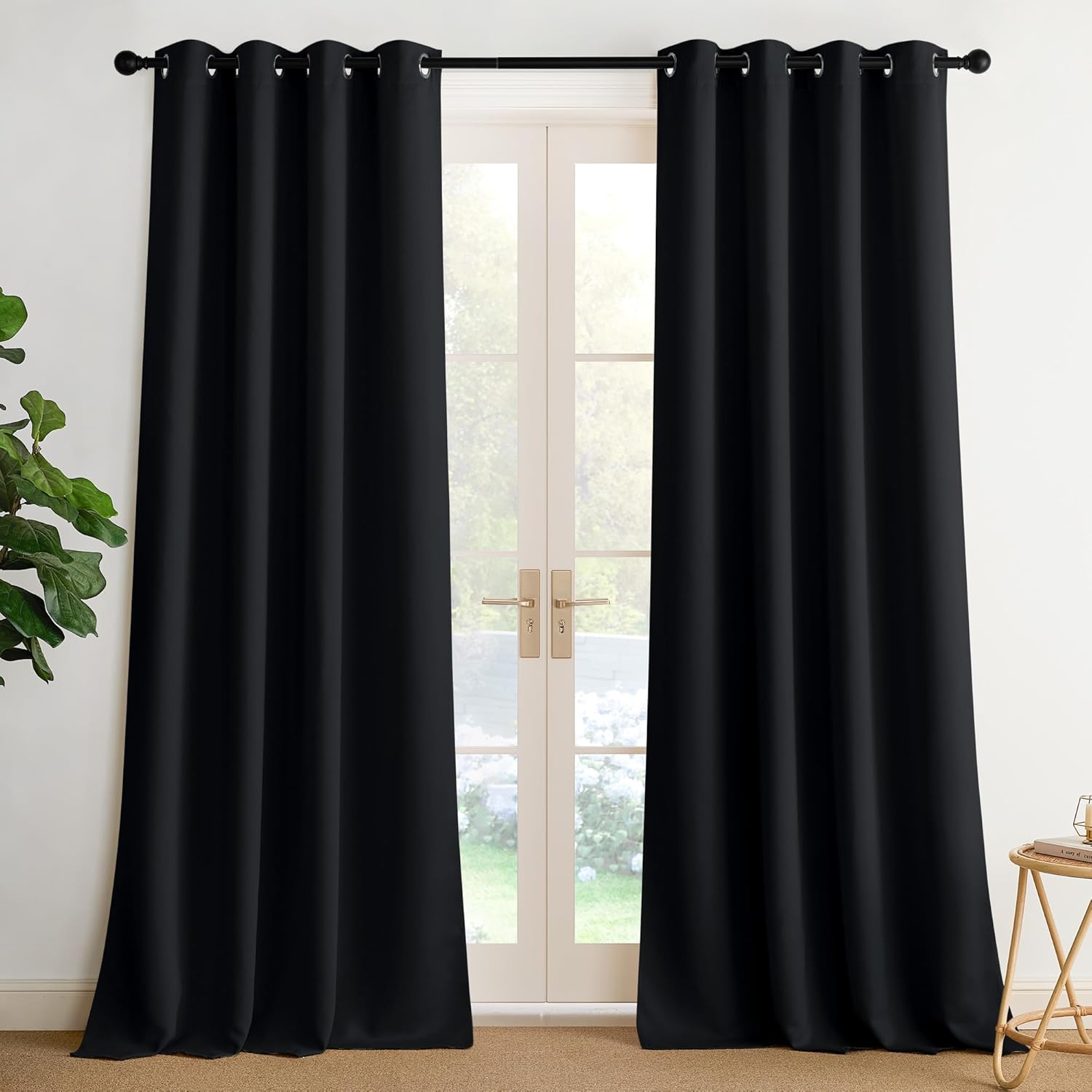NICETOWN Room Darkening Curtains - 2 Panels, Black | 52" W x 108" L for Ultimate Light Control