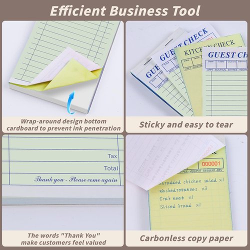 60 Pack Server Note Pads Bulk Double Part Guest Check for Servers, 2 Part Carbonless Server Order Paper, 3.5 x 6.75 Inch Green Food Receipt Book for Bars Cafes Restaurant Food Trucks