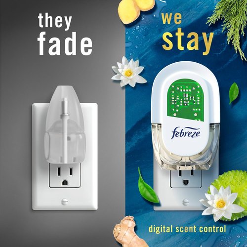 Febreze Plug-In Air Freshener Starter Kit - Ocean Scent, Long-Lasting Odor Control | Includes Warmer + 2 Refills